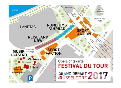 Eine Karte mit Beschreibung der Aktionsfläche des Festival du Tour am Landtag, Foto: Landeshauptstadt Düsseldorf.