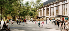 Animation der geplanten Neugestaltung des Heinrich-Heine-Platzes